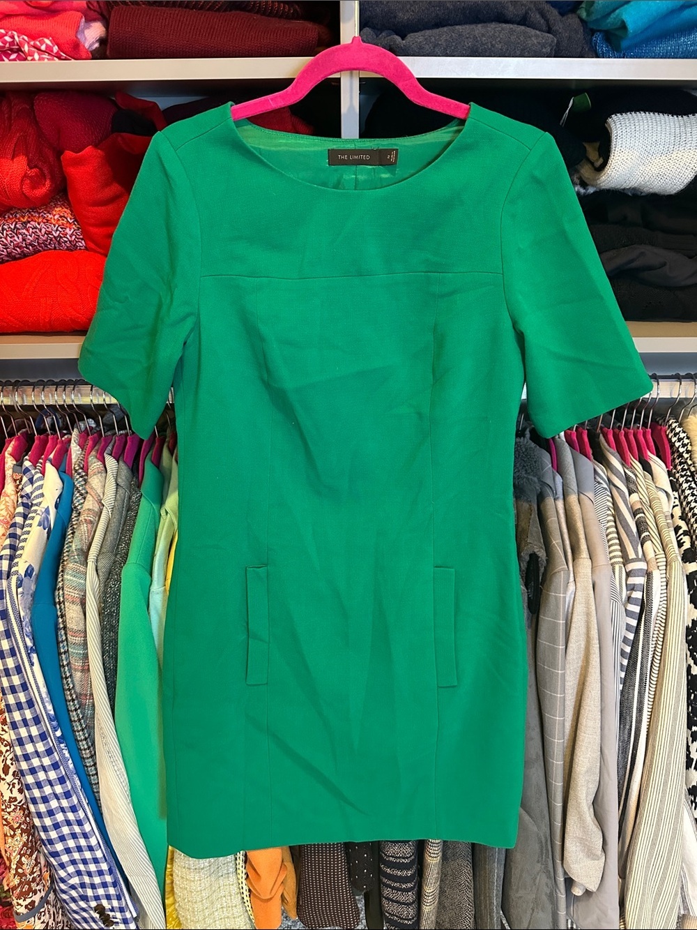 The Limited green shirt sleeve lined 2 pocket sheath dress size 2 NWOT